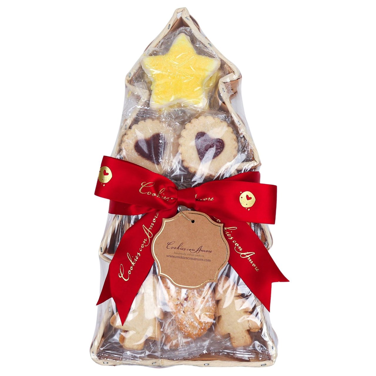 Cookies con Amore Holiday Wooden Tree Basket Cookies, 1.5 lb - Image 1
