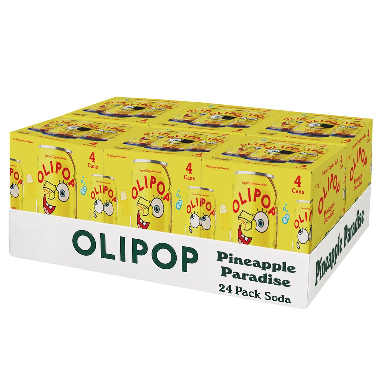 OLIPOP SpongeBob Pineapple Paradise Prebiotic Soda, 24 Count / 12 fl oz - Image 1