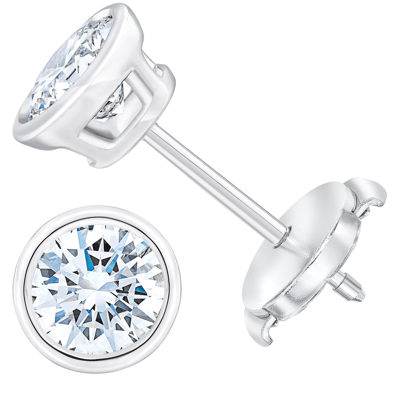14KT White Gold VS2 G 1.00 CTW Round Diamond Bezel Set Earrings - Image 1