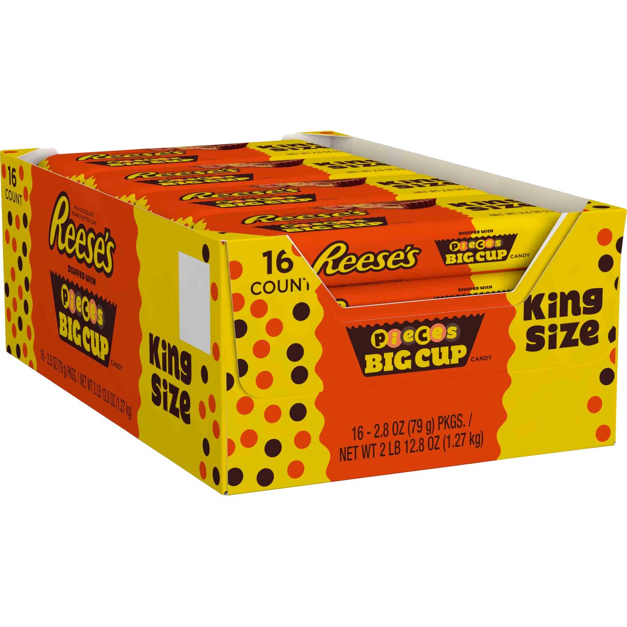 Reese's Pieces Big Cup Peanut Butter Cups, King Size, 2.8 oz, 16 ct - Image 1