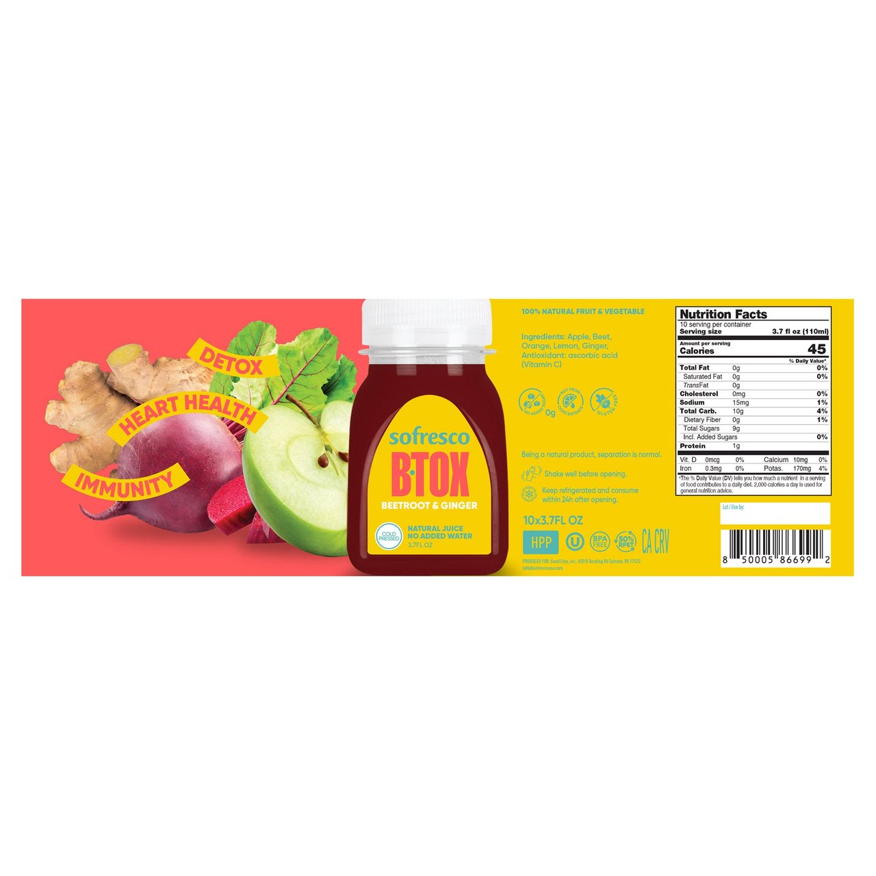 Sofresco Beetroot Ginger Shots, 10 x 3.7 oz - Image 1