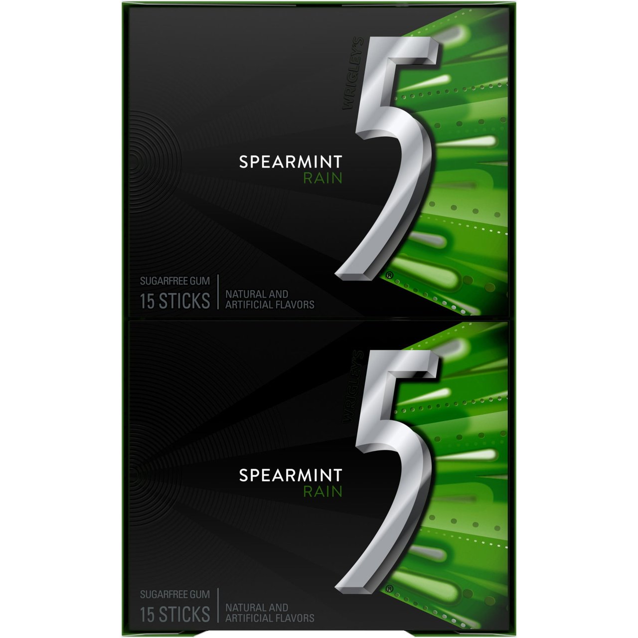 Wrigley's 5 Spearmint Rain Sugar Free Gum, 15 Sticks, 10-Count - Image 1