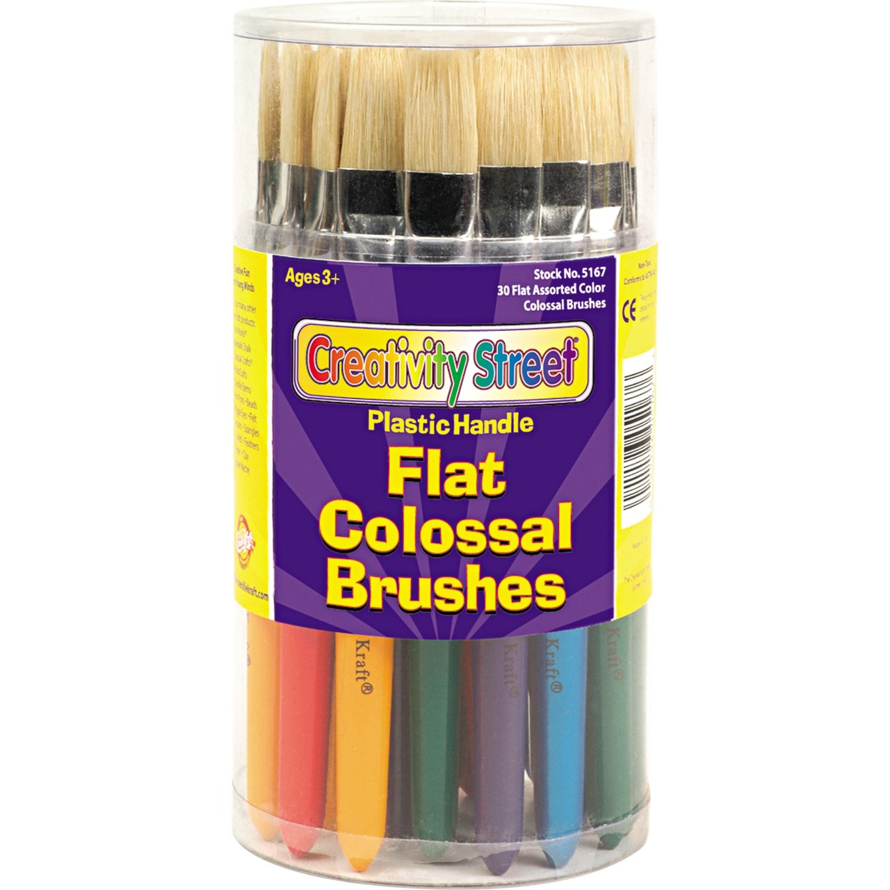 Creativity Street CKC5167 Colossal Natural Bristle Flat Brush Set, 30-Count, Assorted Colors
