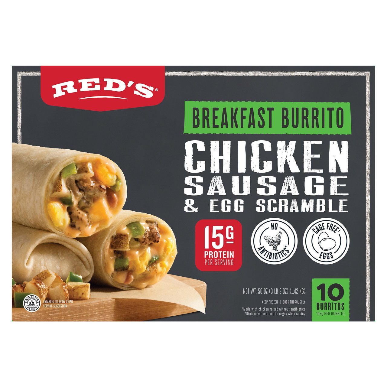 Red's Chicken Sausage Breakfast Burrito, 10 Count, 5 oz Each - Image 1