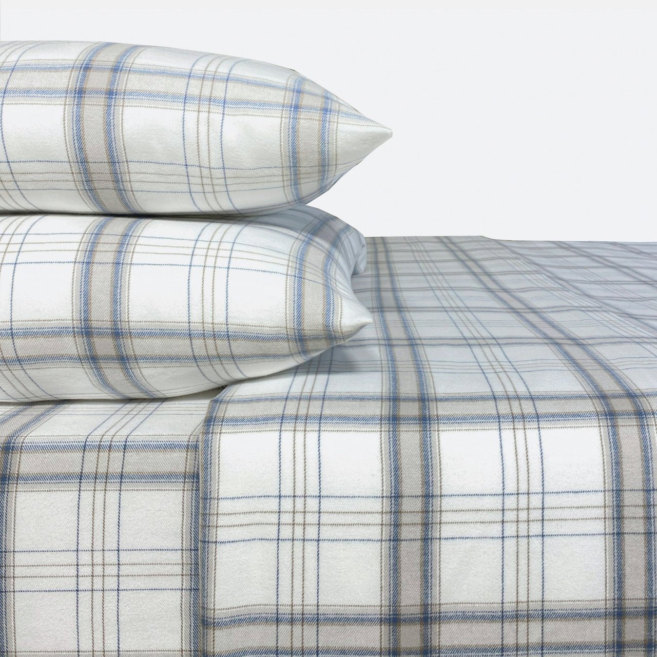 Portuguese Flannel 4-Piece King Sheet Set - White Line - Image 1