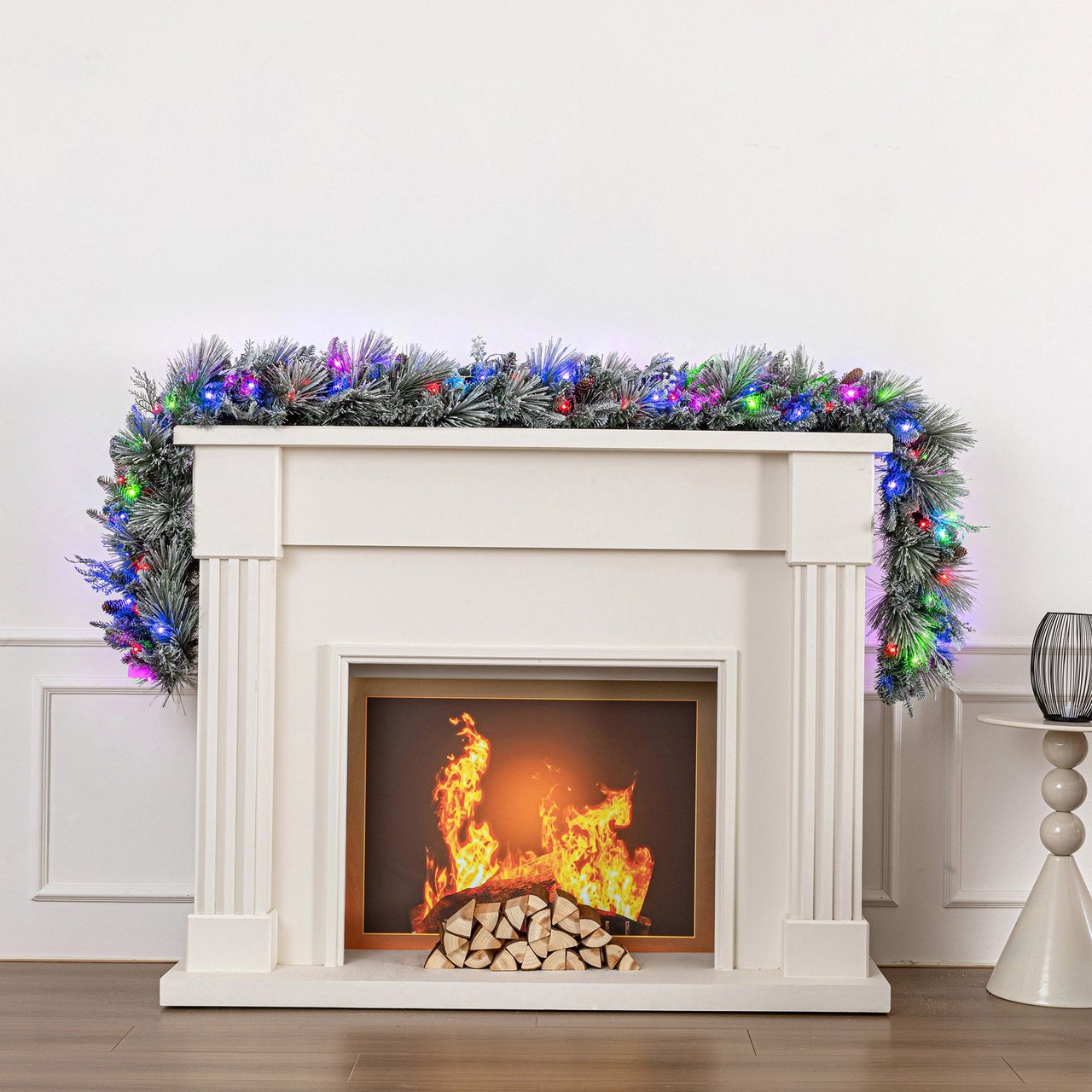 9' FLOCKED PRE-LIT GARLAND - Image 1