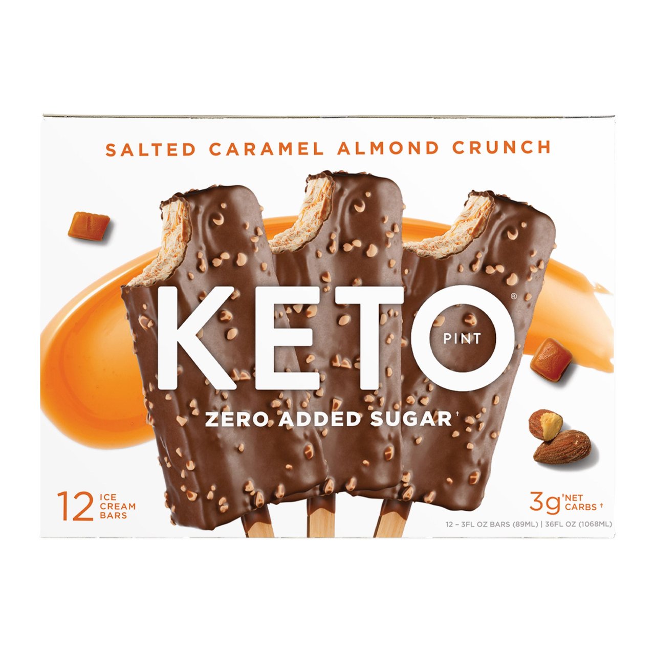 Keto Pint Salted Caramel Almond Crunch Ice Cream Bars, 12 Count, 36 oz - Image 1