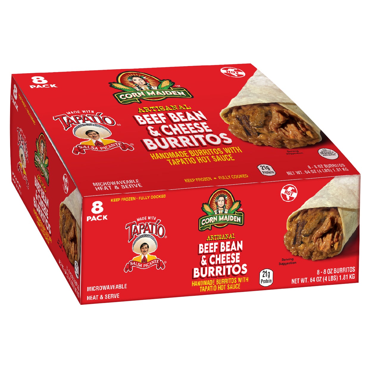 Corn Maiden Tapatio Beef, Bean & Cheese Burritos 8/8 oz - Image 1