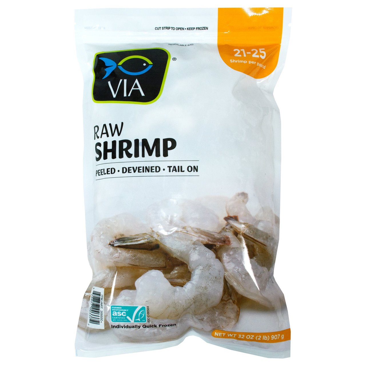 VIA RAW WHITE SHRIMP 21/25 TAIL-ON 2 LBS - Image 1