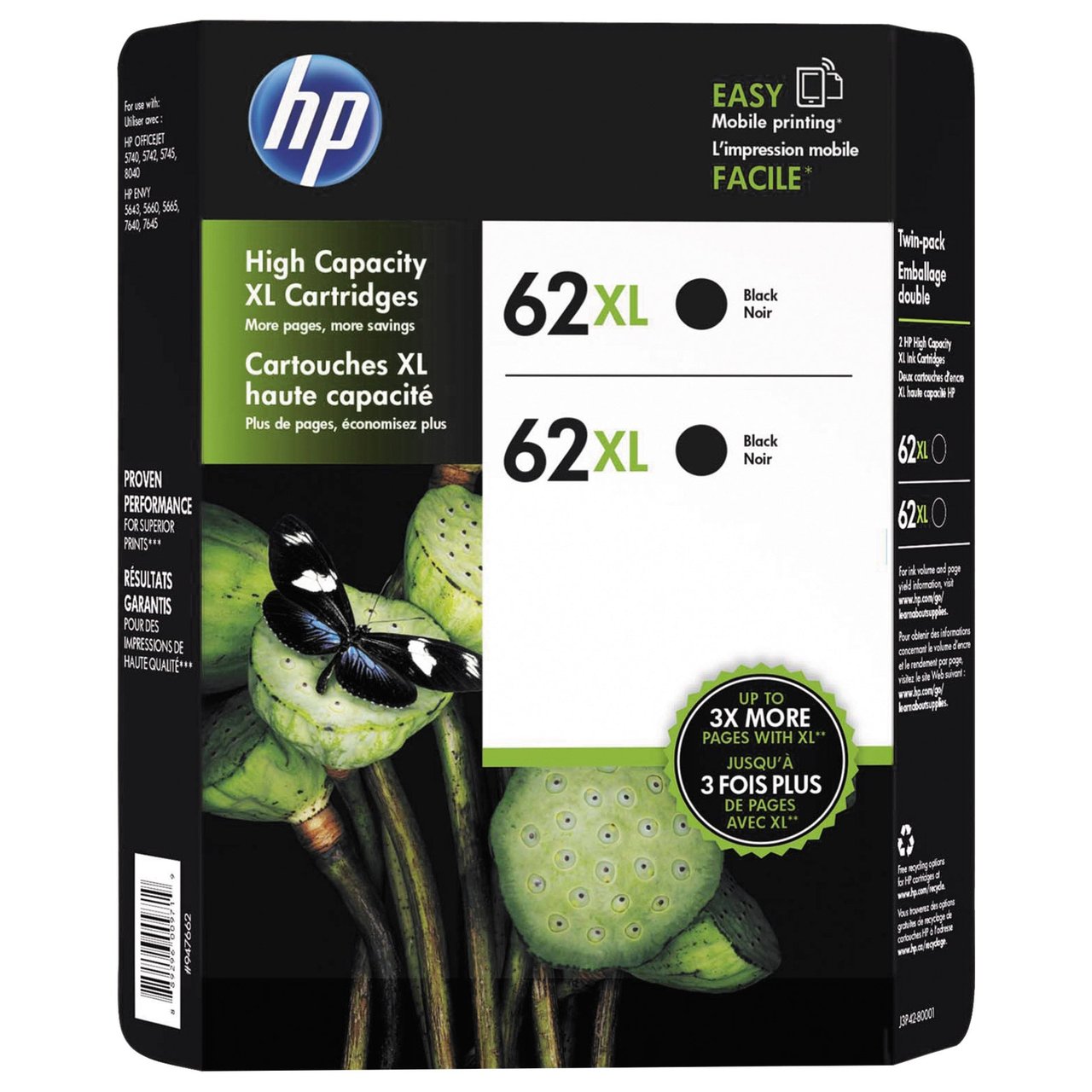 HP 62XL High Yield Black Ink Cartridges, 2-Pack - Image 1