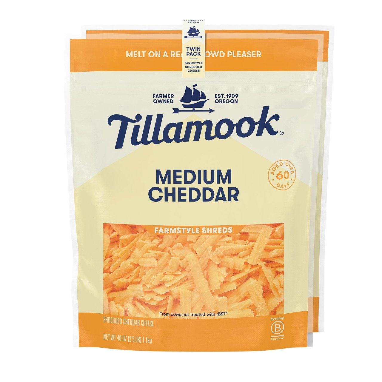 Tillamook Shredded Medium Cheddar 2/2.5 lb - Image 1