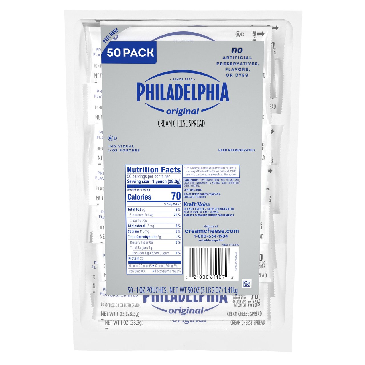 Philadelphia Cream Cheese Portion Packs 50/1oz (3.125 lbs) - Image 1