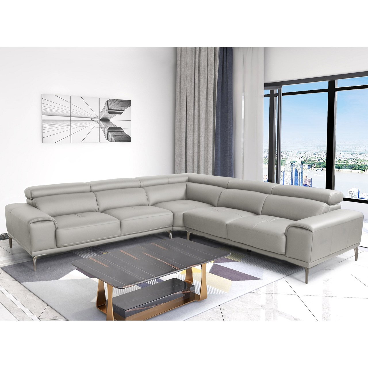Abbyson Living Top-Grain Leather Sectional - Image 1