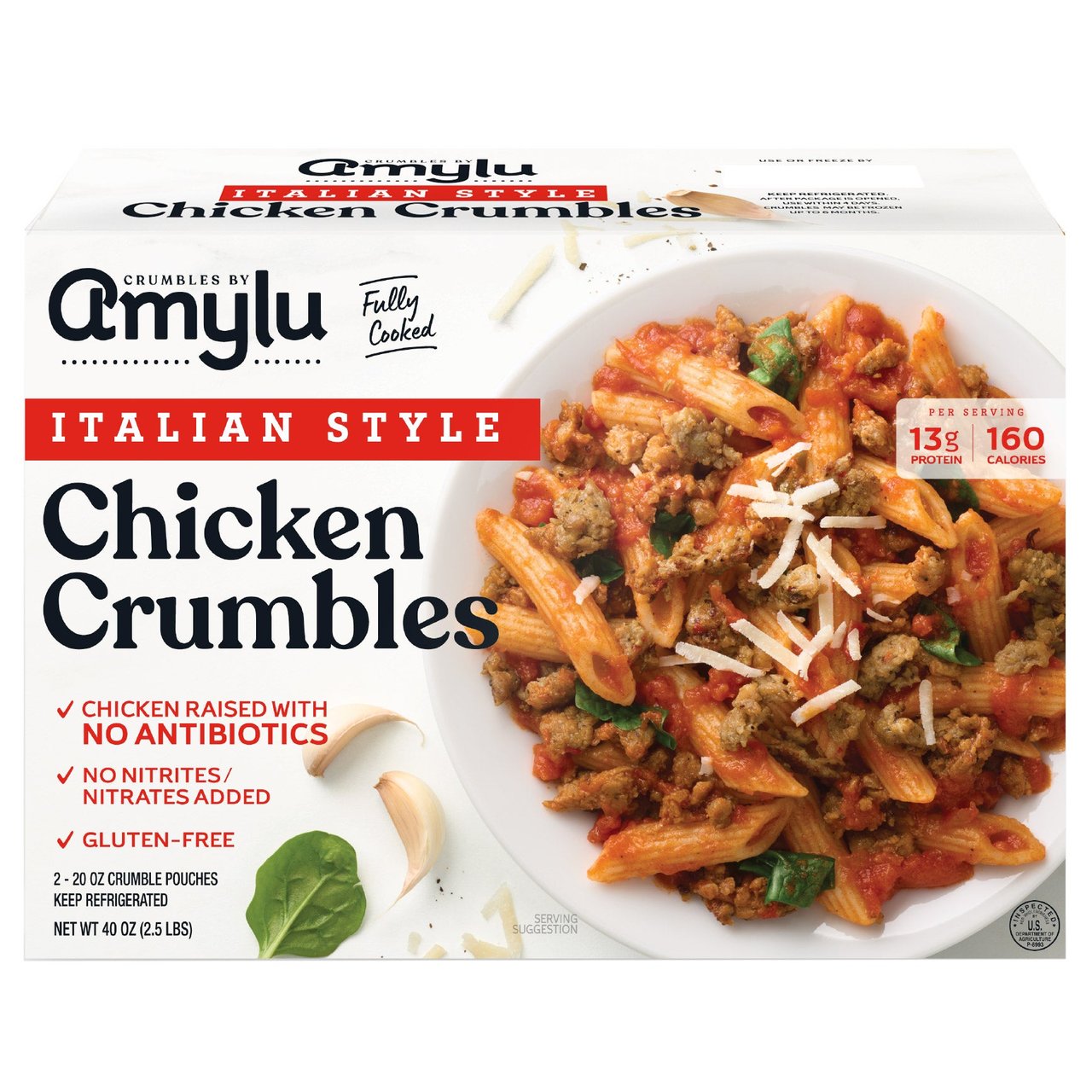 Amylu Italian Style ABF Chicken Crumbles 40 oz - Image 1