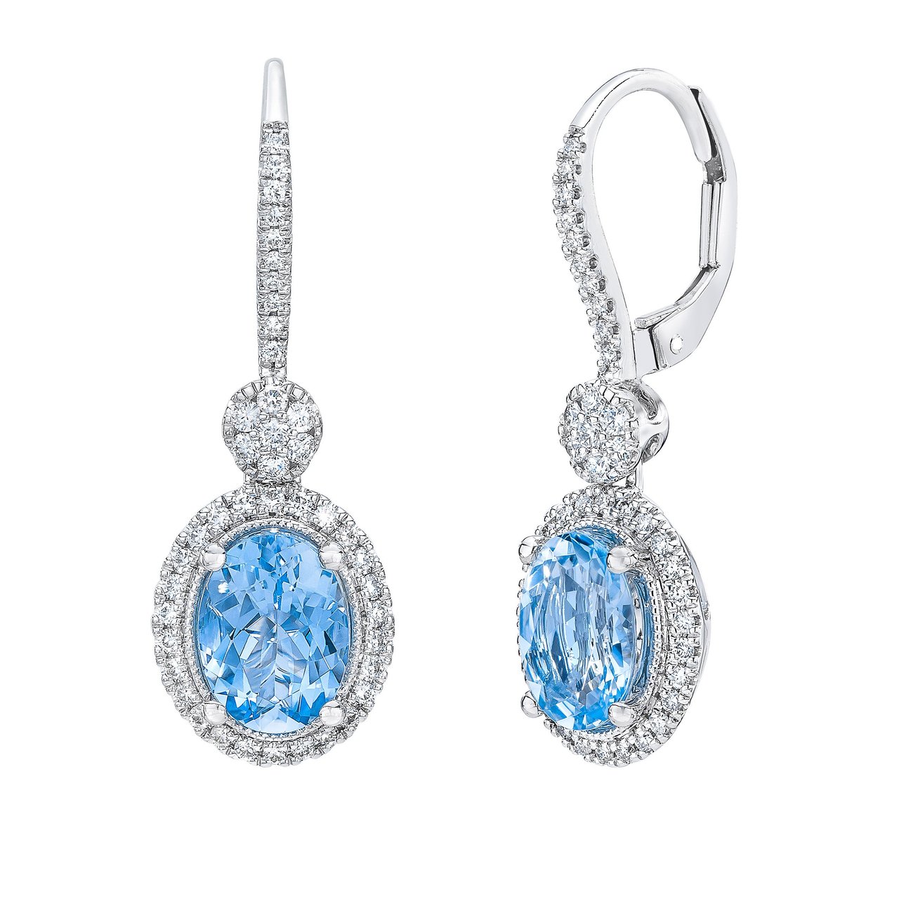 14kt White Gold 0.38 ctw VS2, I Diamond and Aquamarine Earrings - Image 1