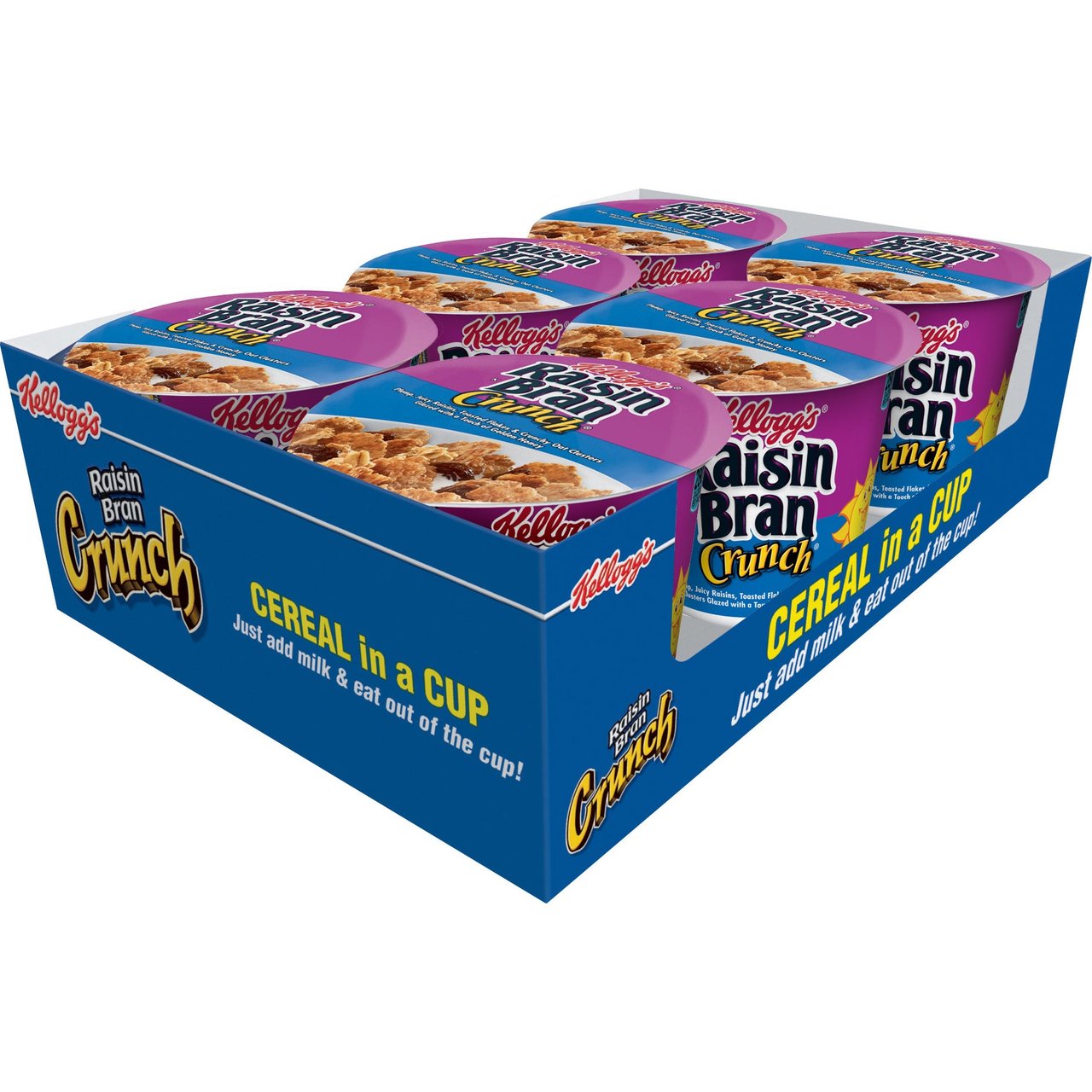 Kellogg's Raisin Bran Crunch Cereal Cups, 6-Pack, 2.8 oz Each - Image 1