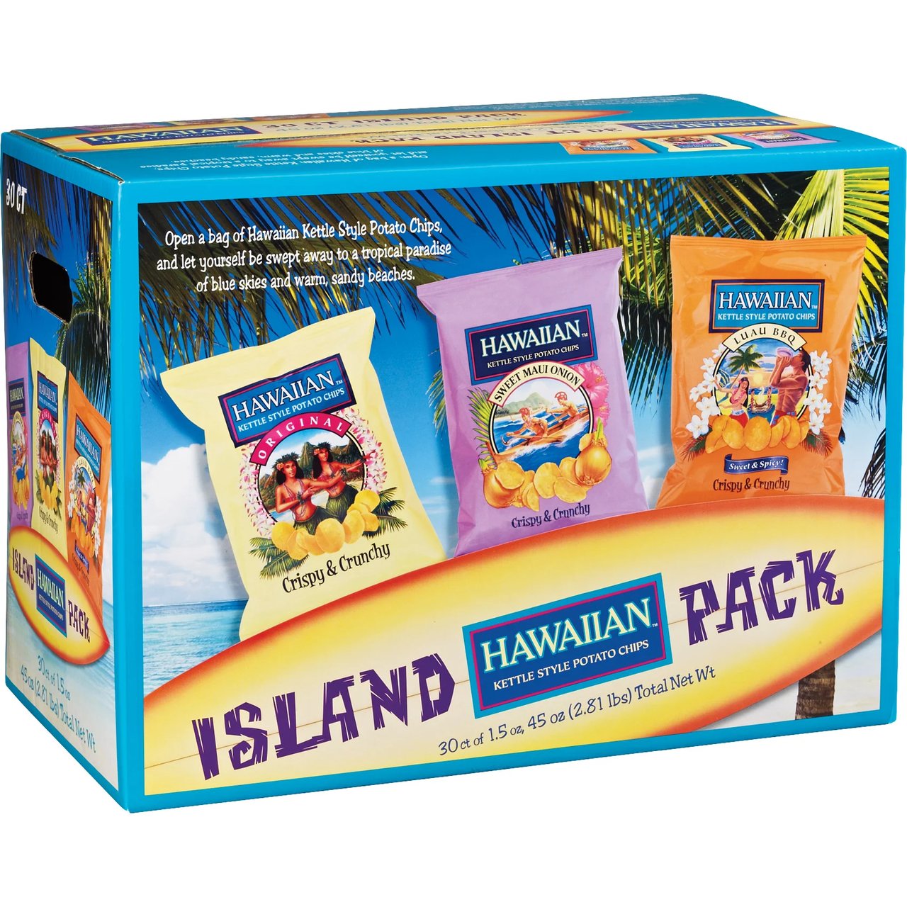 Hawaiian Kettle Style Island Variety Potato Chips, 30 Count/1.5 oz