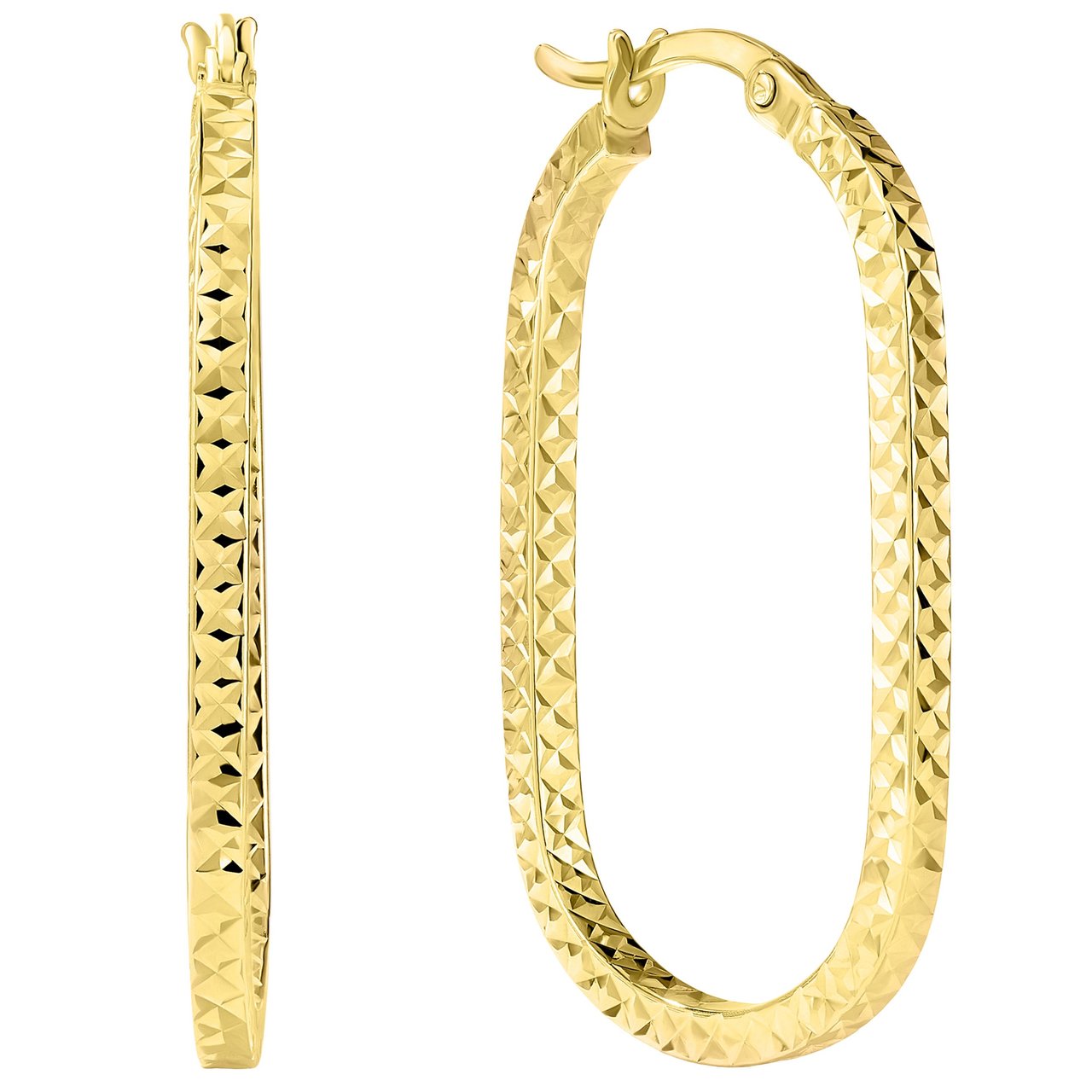 14kt Yellow Gold Faceted Oval Hoop Earrings - Image 1