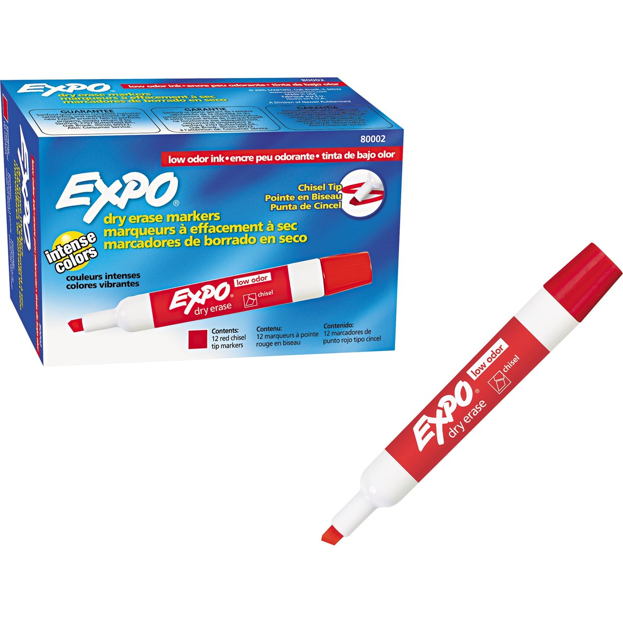 EXPO Dry Erase Markers, Chisel Tip, Red, 12-Pack - Image 1
