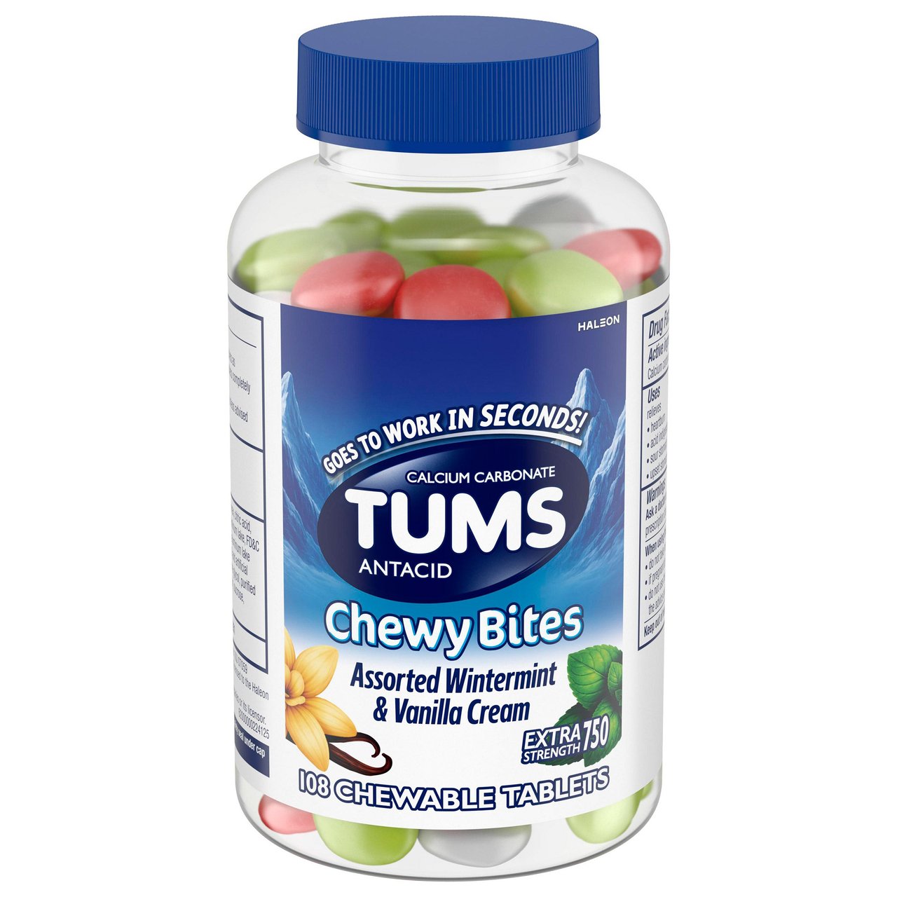 TUMS Chewy Bites Extra Strength 750, Wintermint & Vanilla Cream, 108 Count - Image 1