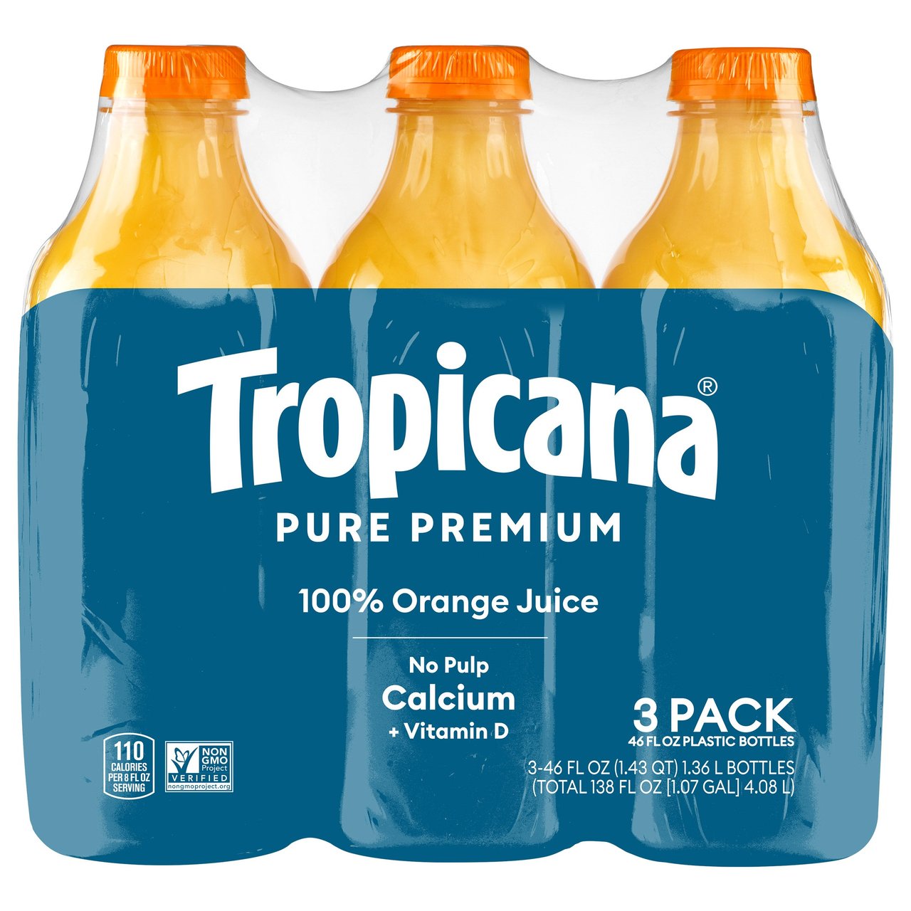 Tropicana Pure Premium Orange Juice with Calcium + Vitamin D, No Pulp, 3/46 FL OZ - Image 1