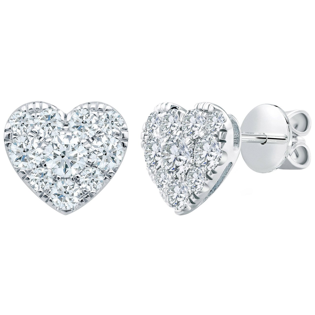 14KT White Gold VS2 I 1.00 CTW Round Diamond Heart Earrings - Image 1