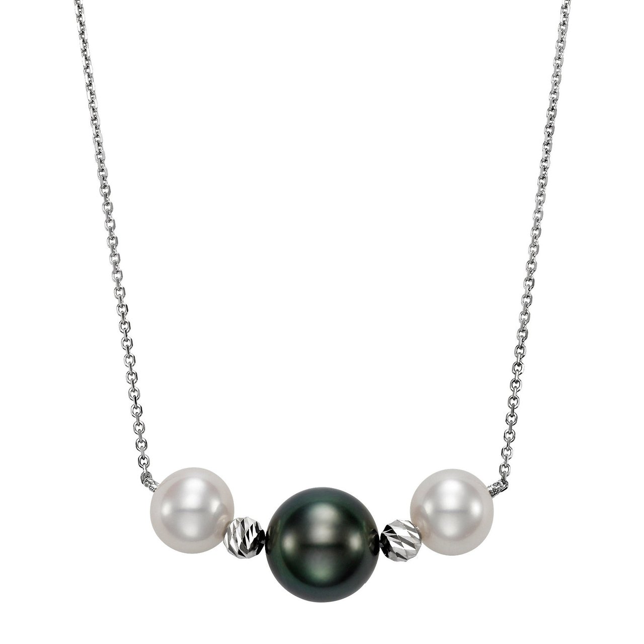 14KT White Gold 8-9MM Freshwater & 10-11MM Tahitian Cultured Pearl Necklace - Image 1