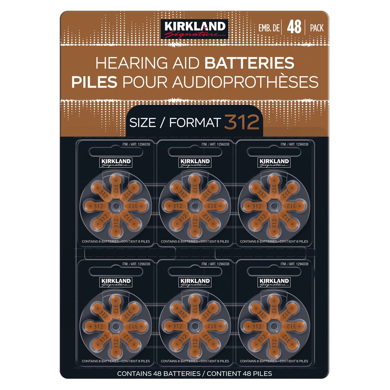 Kirkland Signature Hearing Aid Battery, Zero Mercury Zinc Air, Size 312, 48-Pack