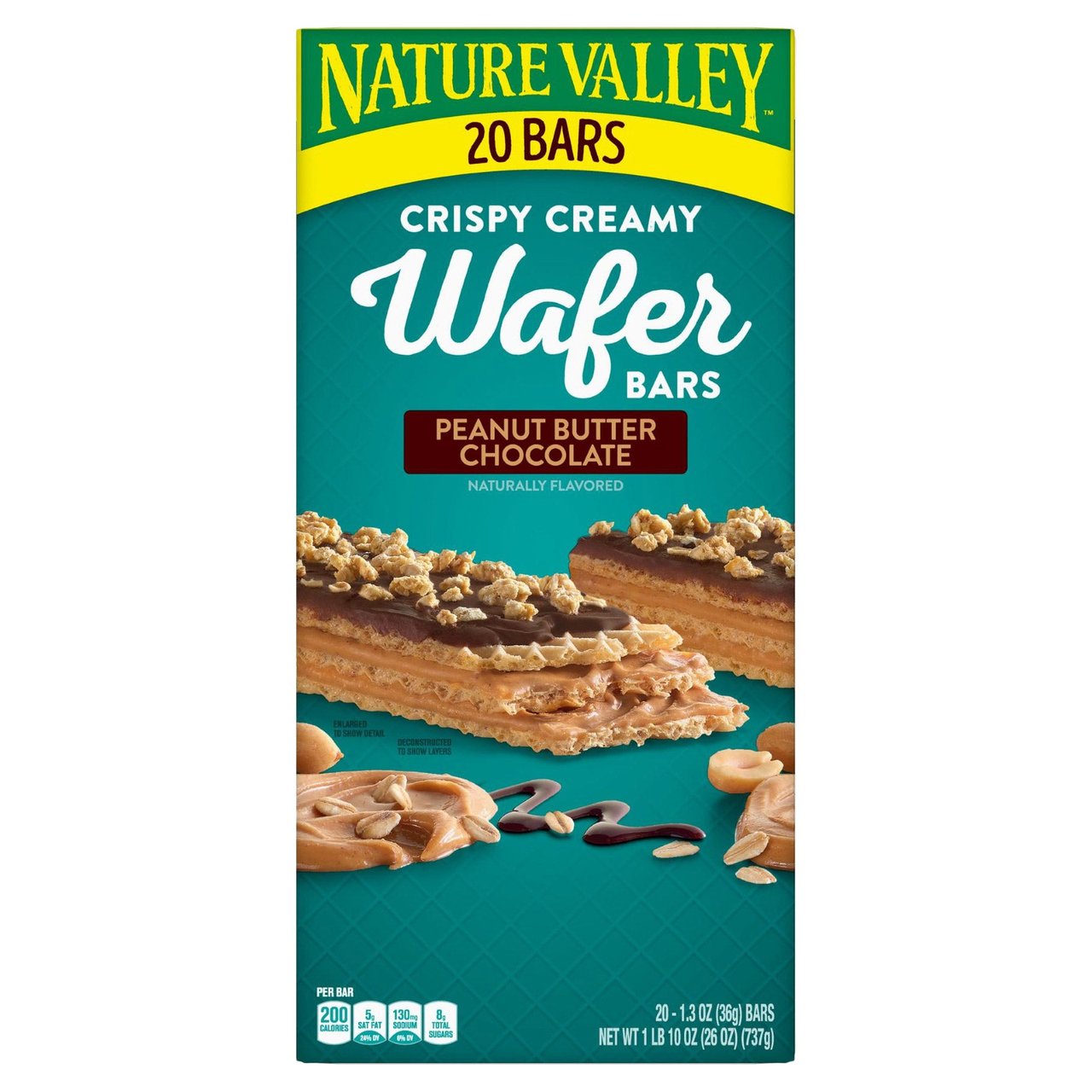 Nature Valley Crispy Creamy Wafer Bars, Peanut Butter Chocolate, 20 Count Box - Image 1