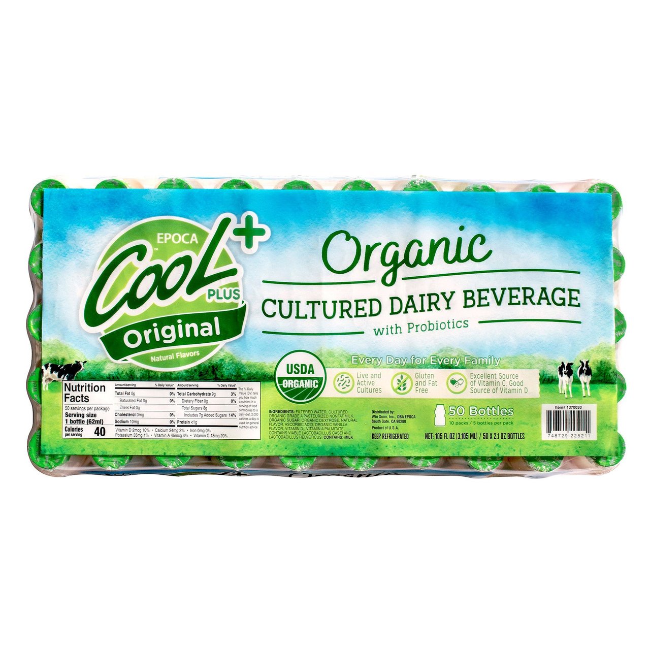 Cool Plus Probiotic Organic Cultured Dairy Drink, 10 Packs of 5 Bottles - Image 1