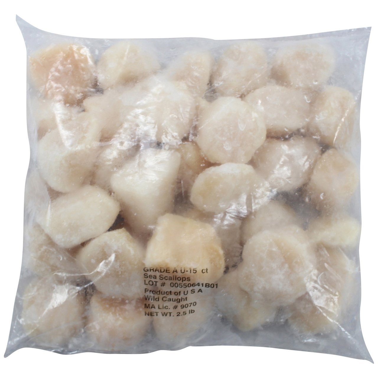 Wild U-15 Grade A Scallops, USDC Inspected, 2.5 lb Bag, Previously Frozen