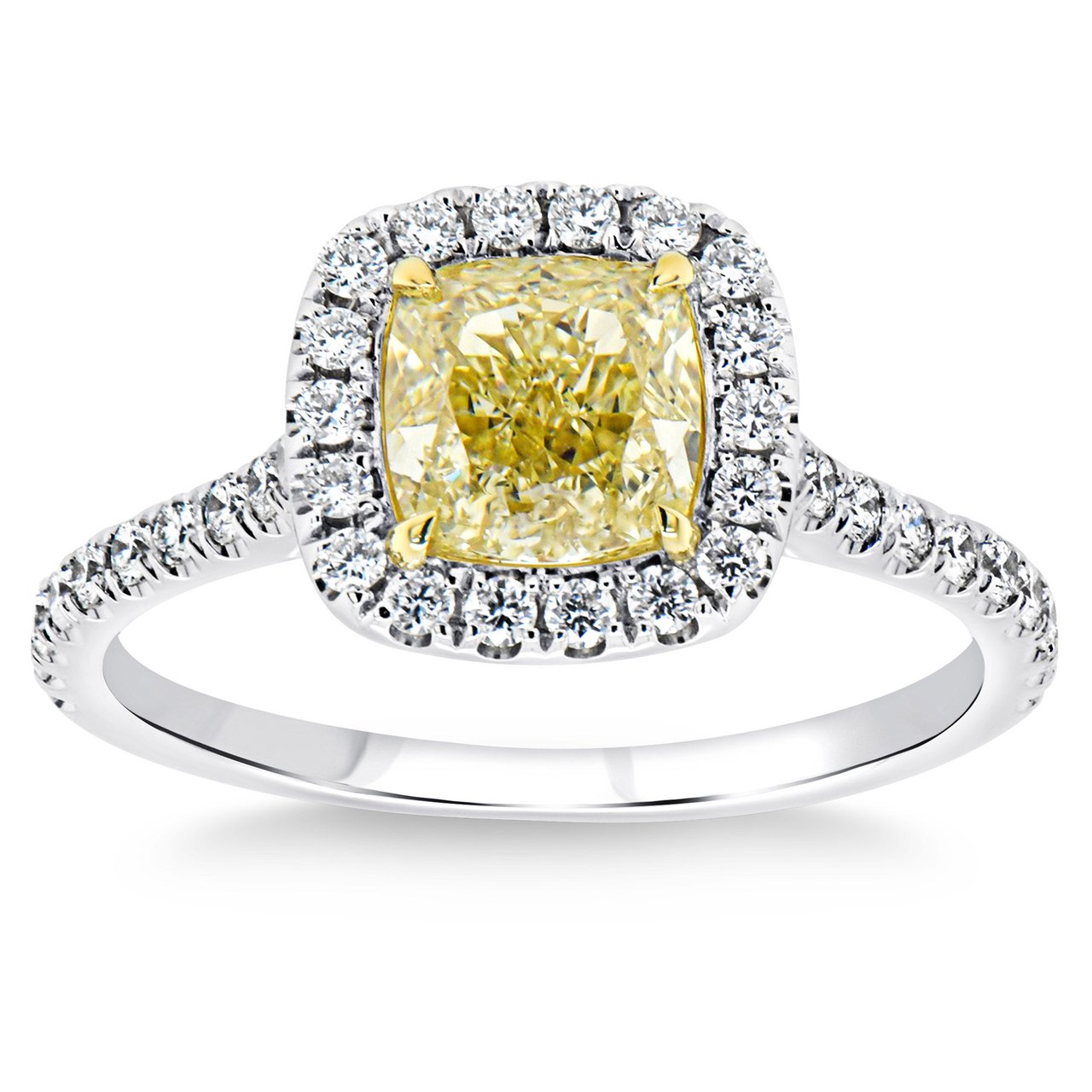 1.50 CT Cushion Cut Fancy Yellow 1.95 CTW Diamond Platinum Ring - Image 1