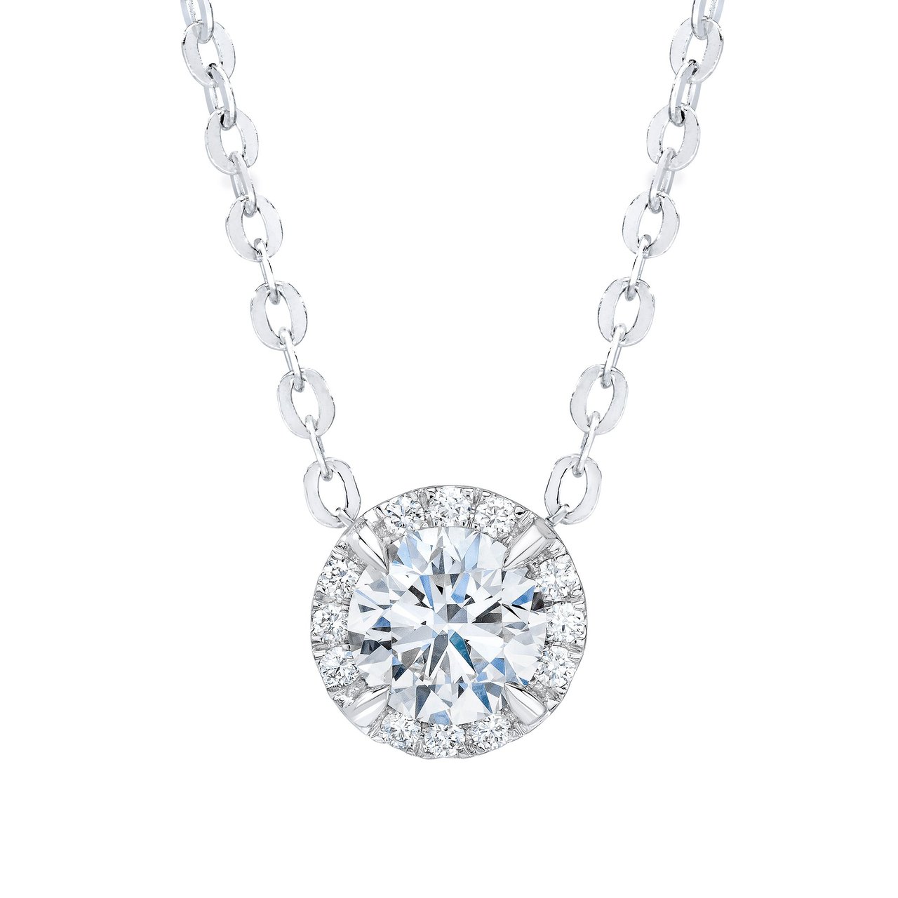 14kt White Gold Round Brilliant Diamond Halo Pendant Necklace, 0.76 ctw VS2 Clarity, I Color (0.70 ct Center) - Image 1