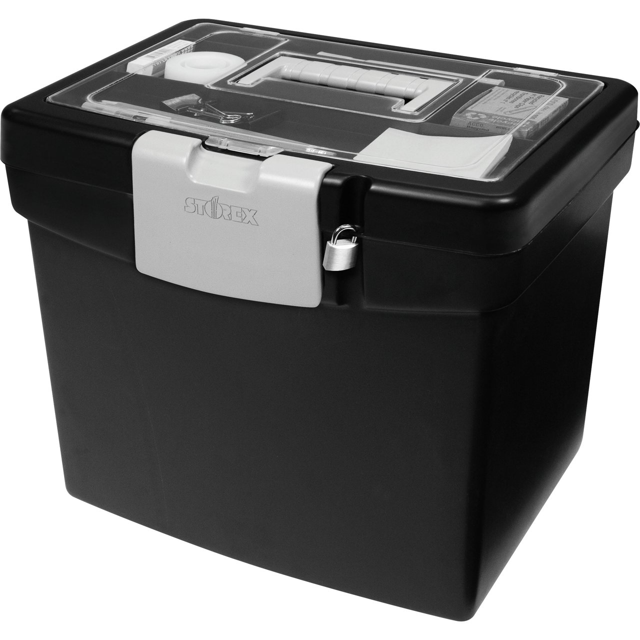 Storex Portable File Box with Organizer Lid (STX61504U01C), Black