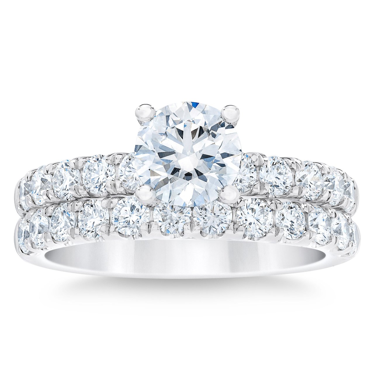 2.20 CTW Round Diamond Platinum Wedding Set, 1.02 CT Center, VVS2 Clarity, G Color - Image 1