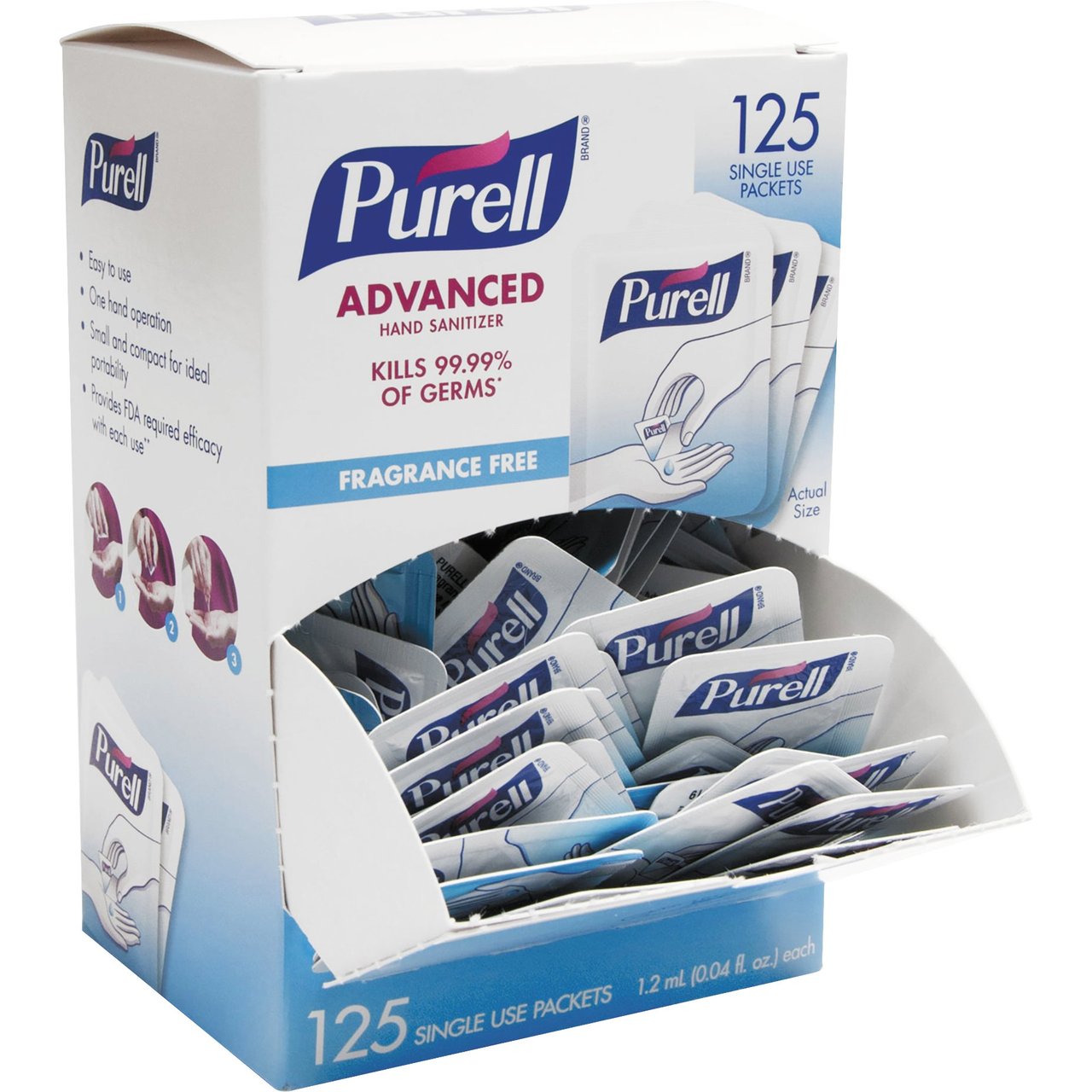 PURELL Advanced Hand Sanitizer Single-Use Packets, 125-Count Box