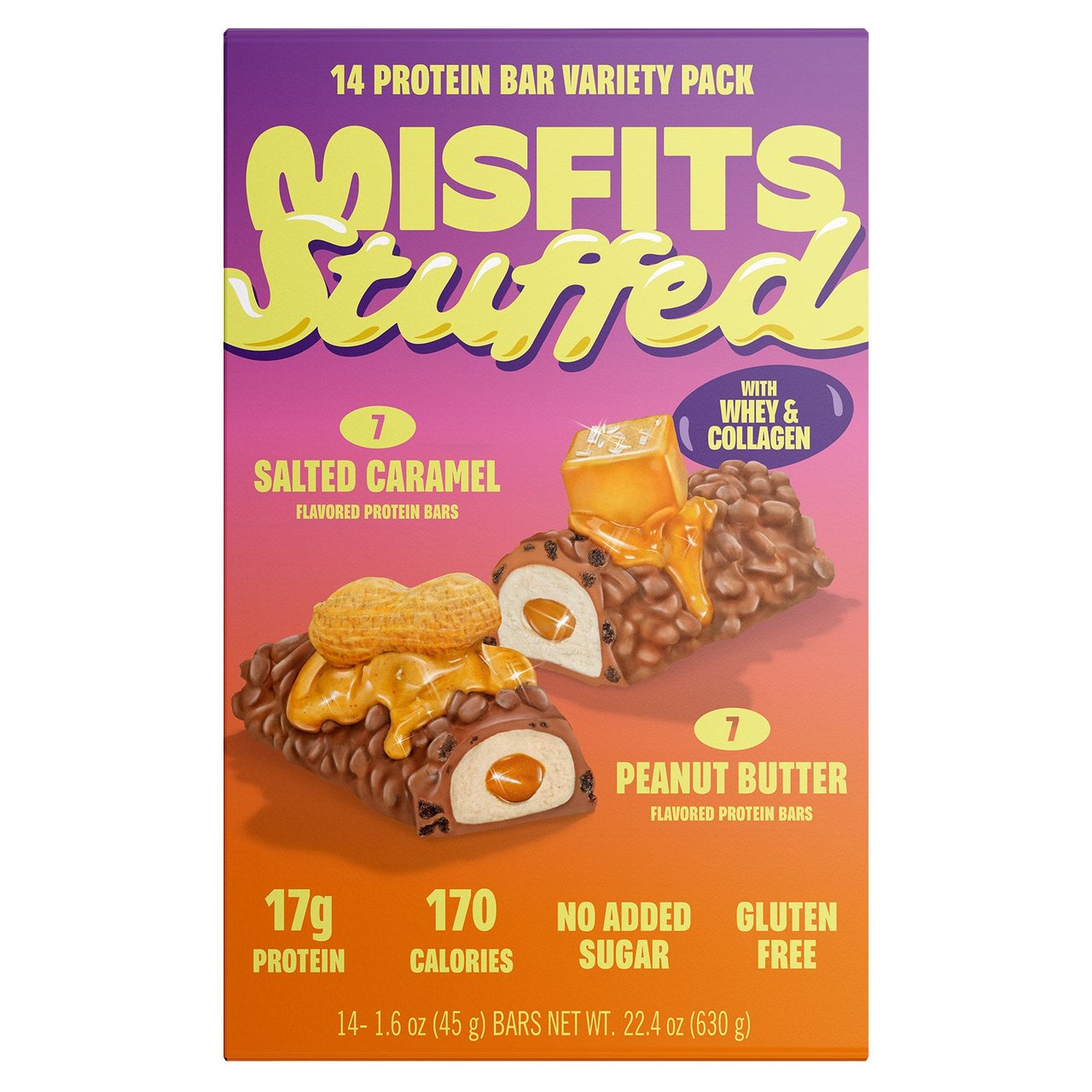 Misfits Stuffed Protein Bar, Peanut Butter & Salted Caramel, 14 CT