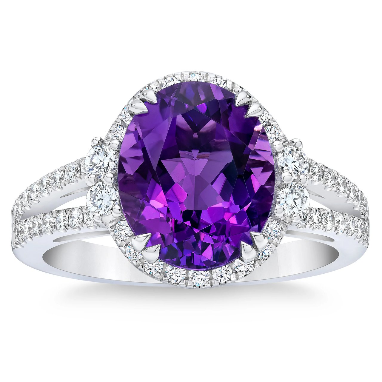 14KT White Gold VS2 I 0.39 CTW Diamond and Oval Cut Amethyst Ring - Image 1