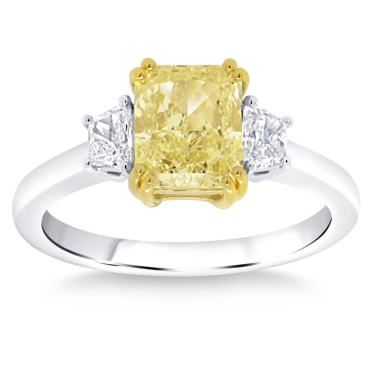 2.11 CT Radiant Cut Fancy Yellow 2.39 CTW Diamond Platinum Ring - Image 1