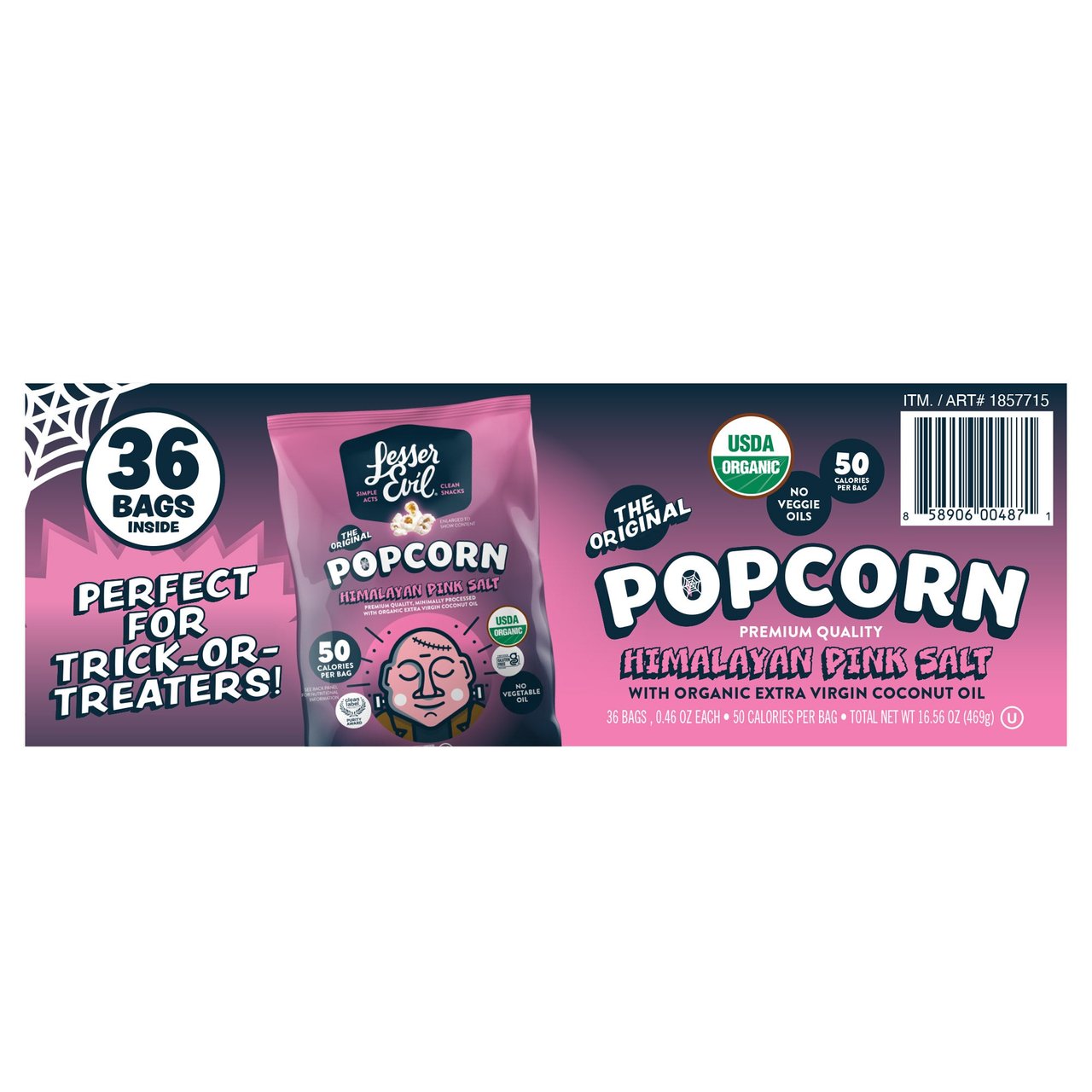 LesserEvil Halloween Organic Pink Himalayan Salt Popcorn, 36-Count (1.03 lbs)