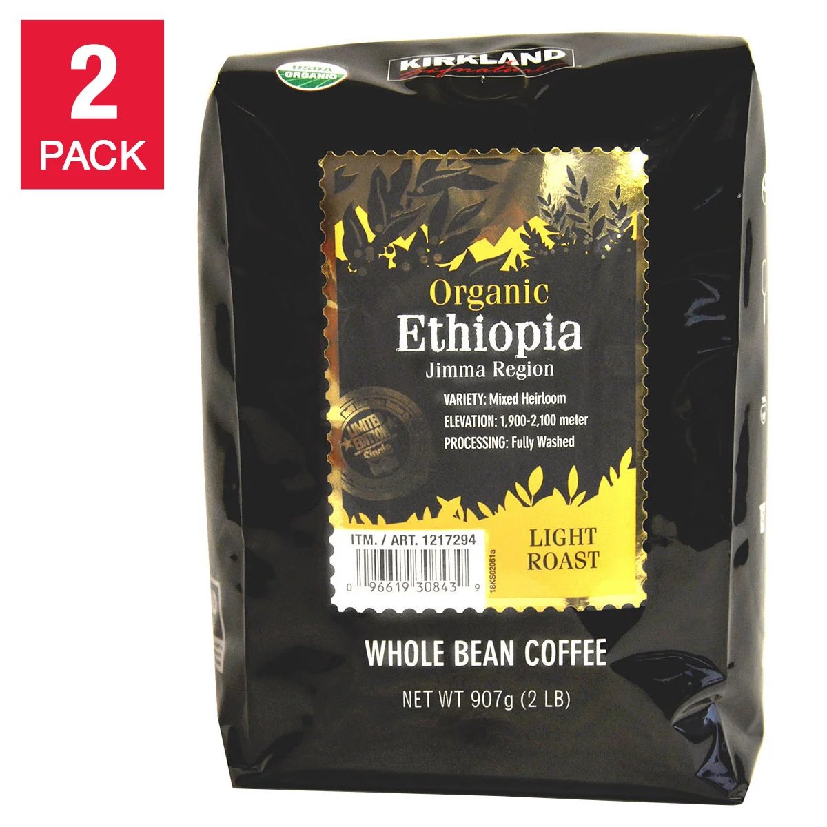 Kirkland Signature Organic Ethiopia Whole Bean Coffee, 2 lbs - Image 1