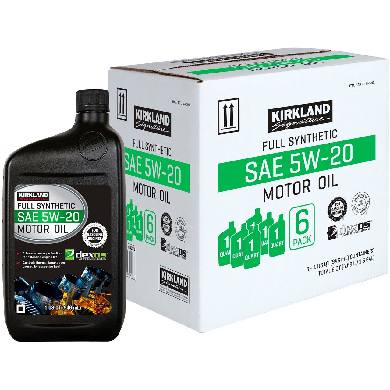 Kirkland Signature Full Synthetic 5W-20 Motor Oil, 6 x 1-Quart Bottles - Image 1