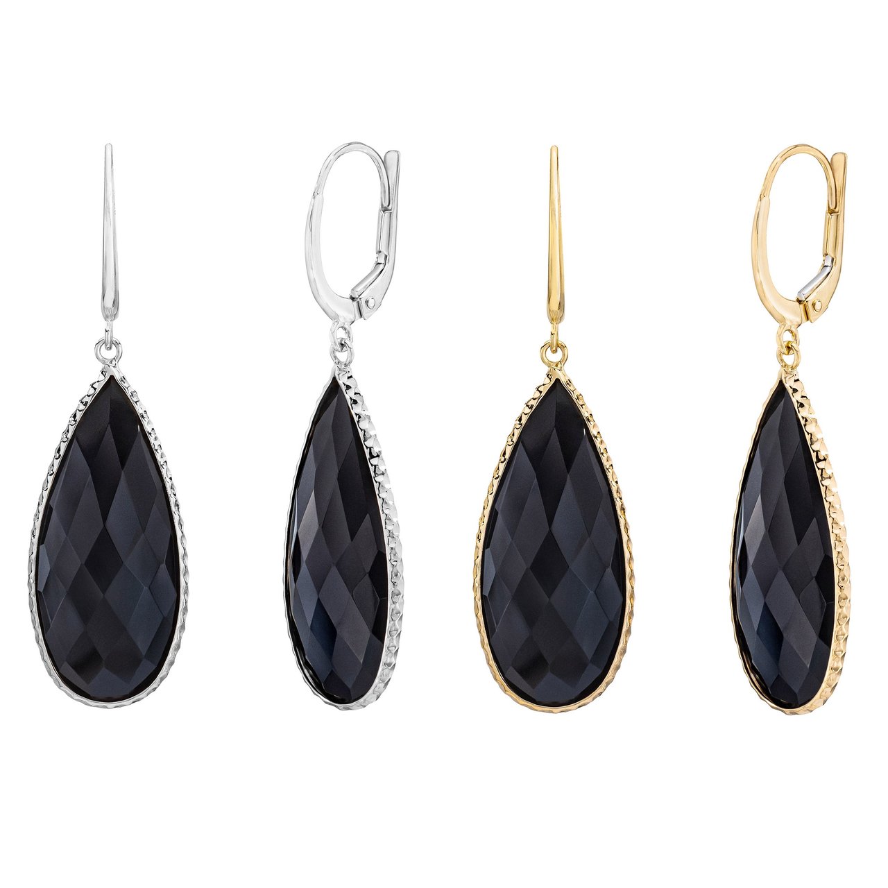 14kt Yellow Gold Pear Shape Black Onyx Leverback Earrings - Image 1