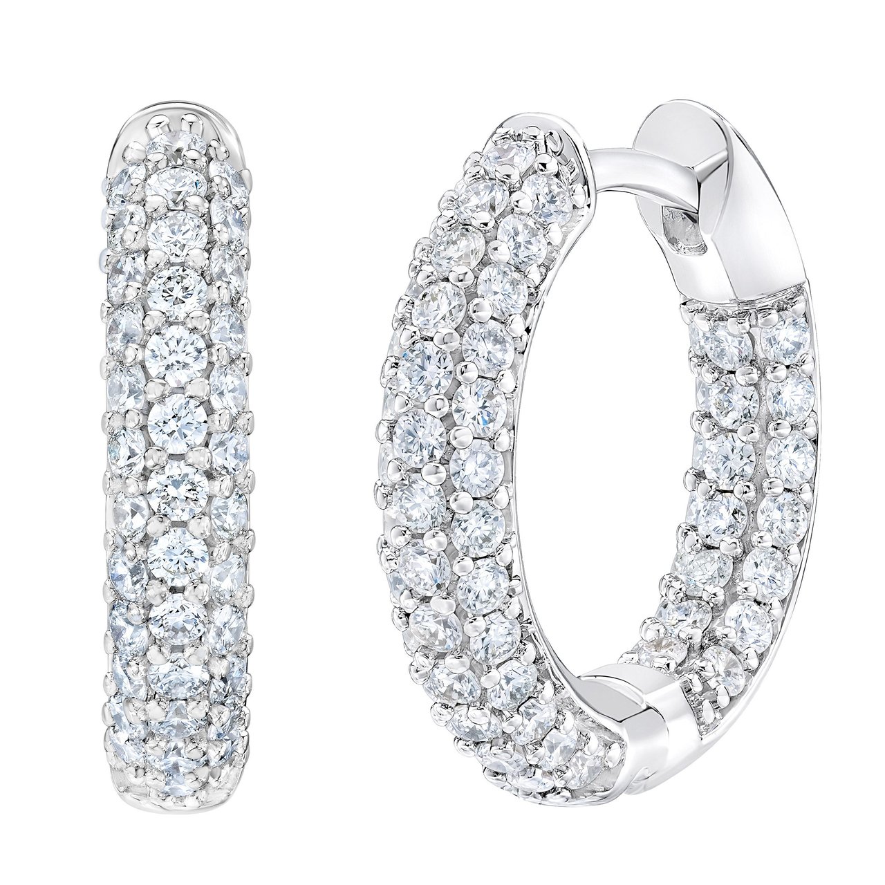14kt White Gold VS2 I Color 1.00 CTW Round Diamond Hoop Earrings - Image 1