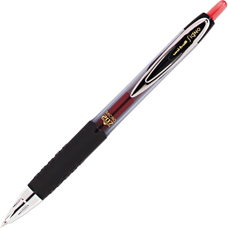 Uniball Signo 207 Retractable Gel Pen, Red Ink, Micro Point 0.5mm, 12-Pack - Image 1