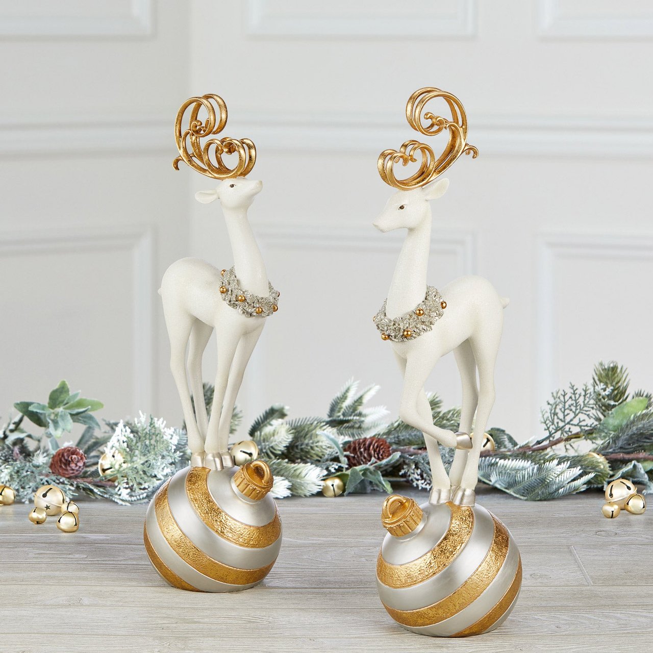 HOLIDAY DEER ON ORNAMENT SET OF 2 - Image 1