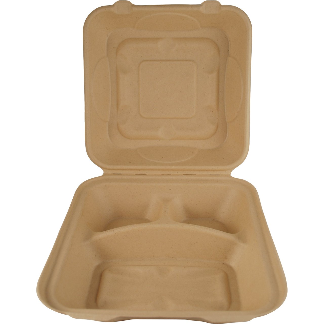World Centric 9" x 9" 3-Compartment Compostable Fiber Tray, 100 CT - Image 1