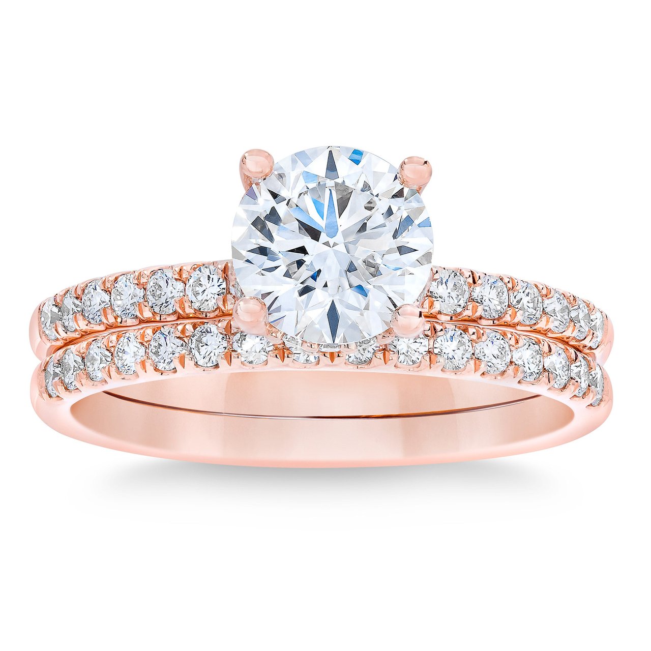 1.50 CTW Round Diamond 14K Rose Gold Wedding Set, 1.25 CT Center Stone, VS2 Clarity, I Color - Image 1