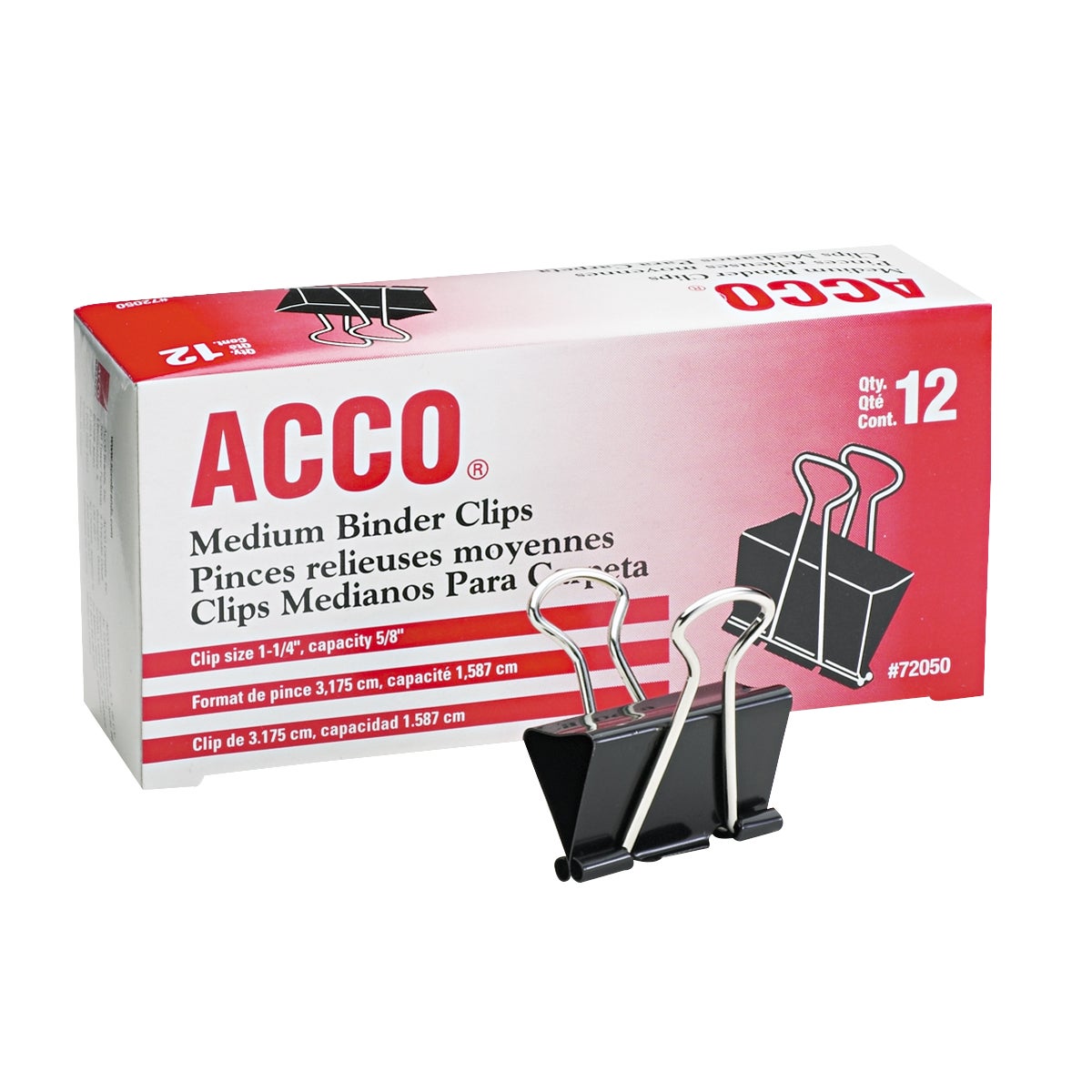 ACCO Medium Binder Clips, 1-1/4", Dozen - Image 1