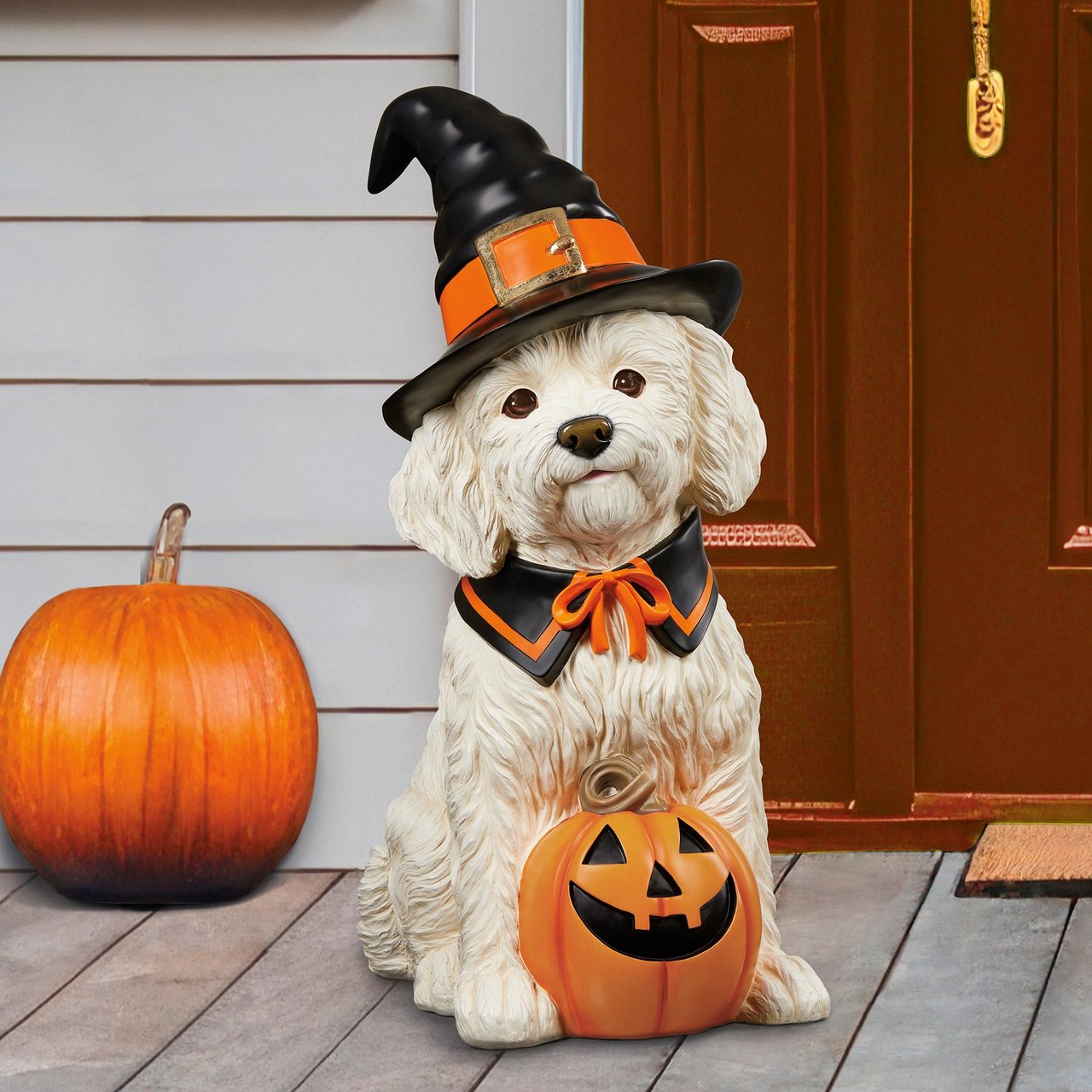 HALLOWEEN DOG GREETER DOODLE - ORANGE HAT - Image 1